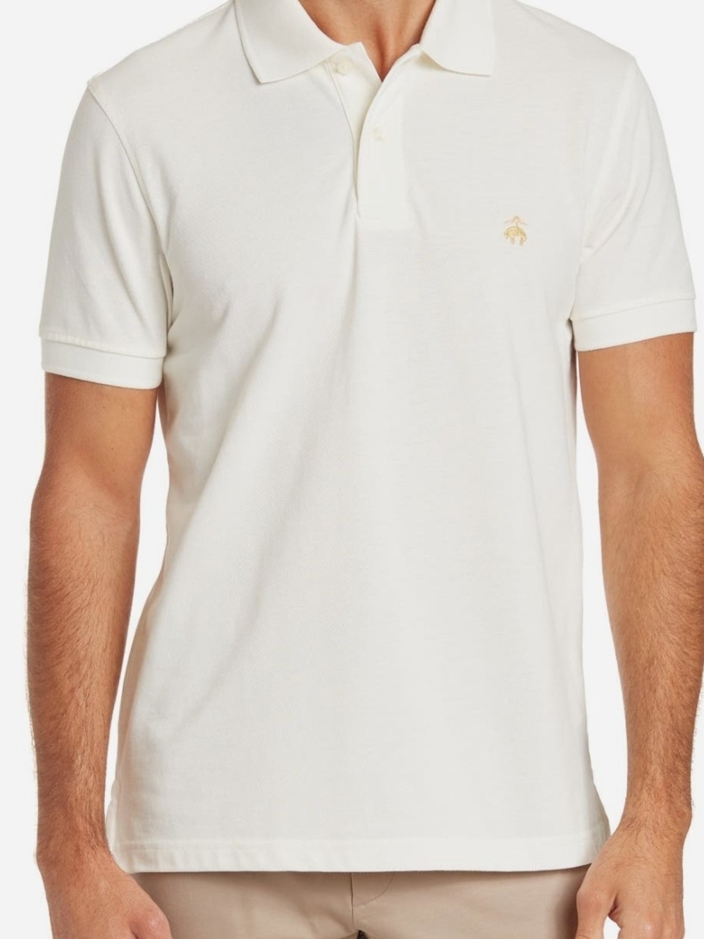 Brooks Brothers White Polo with Subtle Gold Embroidery